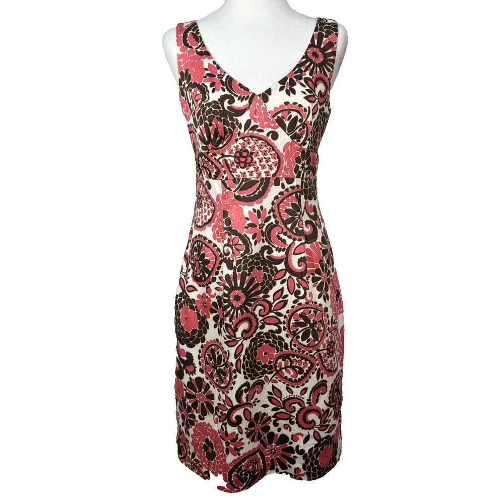 Mercer & Madison Sheath Dress Women's Sz 2 Pink Brown Floral Lined Retro Party - Picture 1 of 8
